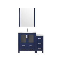 Navy Blue Bath Vanity 42 in. W x 18.25 in. D, with Side Cabinet, Faucet Set, White Ceramic Top, and 28 in. Mirror