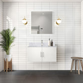 Glossy White Bath Vanity 36 in. W x 22 in. D, Carrara Marble Top, Faucet Set, and 36 in. LED Mirror