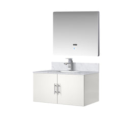 Glossy White Bath Vanity 36 in. W x 22 in. D, Carrara Marble Top, Faucet Set, and 36 in. LED Mirror