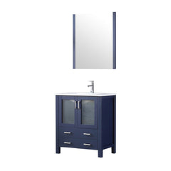 Navy Blue Bath Vanity 30 in. W x 18.25 in. D, White Ceramic Top, Faucet Set, and 28 in. Mirror