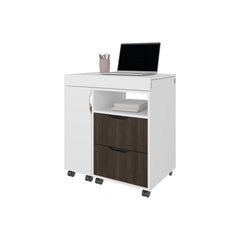 White and Stained Walnut 2-Drawer Extendable Desk with Sliding Mechanism