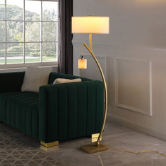59" In Contemporary Dual Gold Arc W/ Hanging Pendelum Lamp Metal Floor Lamp