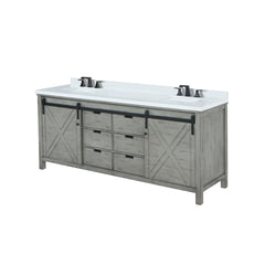Ash Grey Double Bath Vanity 84 in. W x 22 in. D, White Quartz Countertop and Faucet Set