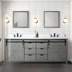 Ash Grey Double Bath Vanity 84 in. W x 22 in. D, White Quartz Countertop and Faucet Set