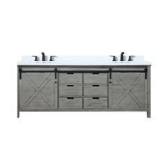 Ash Grey Double Bath Vanity 84 in. W x 22 in. D, White Quartz Countertop and Faucet Set