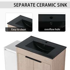 42 Inch Freestanding Bathroom Vanity with Black Ceramic Sink and Storage Cabinets, Soft Closing Door, 02430+0312 Combination Cabinet, KD-Package