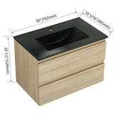 30" Wall-Mounted Bathroom Vanity With Black Ceramic Sink, 2-Soft Close Drawers, KD-Package