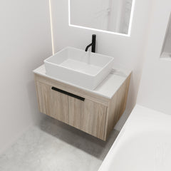 30 " Modern Design Float Bathroom Vanity With Ceramic Basin Set, Wall Mounted White Oak Vanity With Soft Close Door,KD-Packing,KD-Packing,2 Pieces Parcel(TOP-BAB110MOWH)