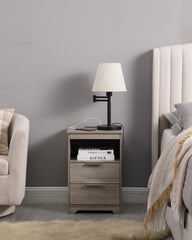 Nightstand with Charging Station,End Table with 2 Drawers,Wooden End Table with Drawer and Opening Shelf,Side Table for Bedroom, Gra