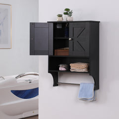 Over The Toilet Storage Cabinet,Farmhouse Medicine Cabinet with 2 Door and Adjustable Shelves,21.65 x 7.1 x 27.6 Inches, Bathroom, Living Room, Black