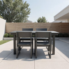 5-Piece HDPE Outdoor Dining Set for 4 – Weather-Resistant Patio Table with Umbrella Hole and 4 Armrest Chairs, Durable Garden Furniture for Backyard, Lawn, Deck, or Poolside (Grey)