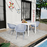 Holiday - 4-Pack Light Blue Modern Lounge Chairs – Indoor/Outdoor All-Weather PP Plastic with 55 Inch White Modern Long Table - Indoor/Outdoor- Lightweight PP Tabletop with Metal