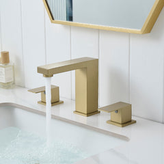 Bathroom Stainless Steel Faucets for Sink 3 Hole Nickel Gold 8 inch Widespread Bathroom Sink Faucet Double Lever Handle Faucet Bathroom Vanity Faucet Basin Mixer Tap Faucet with Hose