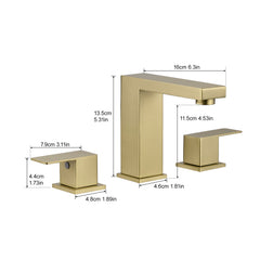 Bathroom Stainless Steel Faucets for Sink 3 Hole Nickel Gold 8 inch Widespread Bathroom Sink Faucet Double Lever Handle Faucet Bathroom Vanity Faucet Basin Mixer Tap Faucet with Hose