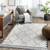 Step Collection High-Low Trellis Cream/Anthracite Indoor Area Rug, 6'7''x9', Modern, Contemporary, Geometric, Bohemian, Bedroom, Kitchen, Living Room, Non Shedding Carpet