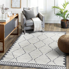 Step Collection High-Low Trellis Cream/Anthracite Indoor Area Rug, 6'7''x9', Modern, Contemporary, Geometric, Bohemian, Bedroom, Kitchen, Living Room, Non Shedding Carpet