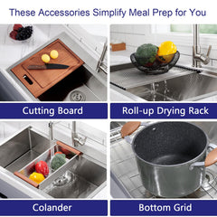 28 x 22 Drop In Stainless Steel Workstation Sink, 28 Inch 18-Gauge Stainless Steel Drop-In Kitchen Sink, Handmade Single Bowl Workstation R10 Rounded Corner kitchen Sink with Accessories