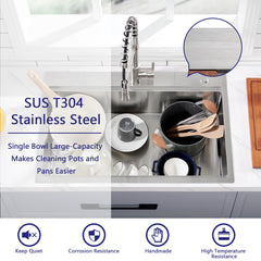 28 x 22 Drop In Stainless Steel Workstation Sink, 28 Inch 18-Gauge Stainless Steel Drop-In Kitchen Sink, Handmade Single Bowl Workstation R10 Rounded Corner kitchen Sink with Accessories