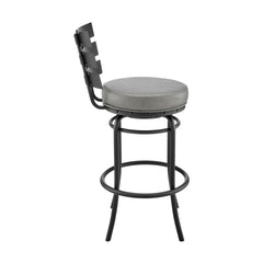 Piren Swivel Counter or Bar Stool in Black Finish with Gray Faux Leather