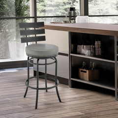 Piren Swivel Counter or Bar Stool in Black Finish with Gray Faux Leather