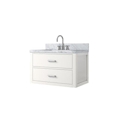 White Single Bath Vanity 30 in. W x 22 in. D, Carrara Marble Top, and Faucet Set