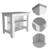 Cala Kitchen Island, Four Legs, Three Shelves -White / Ibiza Marble