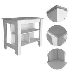 Cala Kitchen Island, Four Legs, Three Shelves -White / Ibiza Marble