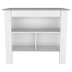 Cala Kitchen Island, Four Legs, Three Shelves -White / Ibiza Marble