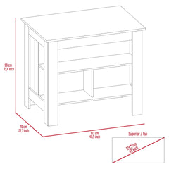 Cala Kitchen Island, Four Legs, Three Shelves -White / Ibiza Marble