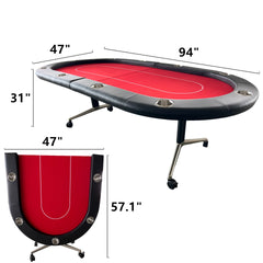 INO Design 94" Fodable Poker Table for 10 players, Red