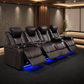 124.4"Power Recliner 4 PC Made WithTop-Grain Nappa,Fully Adjustable Relaxation,Smart Charging,Dynamic RGB LED Lighting,COFFEE