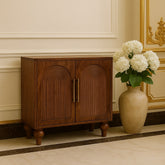 Solid Wood Arco Groove Sideboard,2-doors,Brown