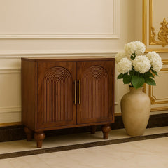 Solid Wood Arco Groove Sideboard,2-doors,Brown