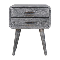 Solid Wood Sandblasted Ash Curved Bedside, 2-Drawers, Gray