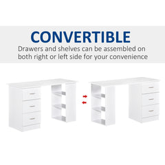 HOMCOM 47" Modern Home Office Computer Desk Bookcase Combo Writing Table Workstation with 3 Drawer and Storage Shelf - White