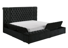 Luxurious 1pc Glam Tufted Headboard Upholstered Contemporary Queen Bed Multiple Storage Compartments Wooden Bedroom Furniture Black
