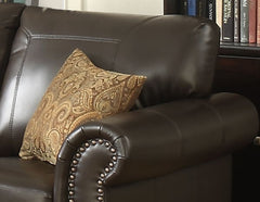 Sectional Leather Sofa with Antique Brass Nail Head Trim, Wooden Frame, High-Density Foam, Ideal for Family Gatherings