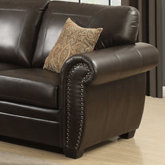 Sectional Leather Sofa with Antique Brass Nail Head Trim, Wooden Frame, High-Density Foam, Ideal for Family Gatherings