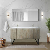 Rustic Acacia Double Bath Vanity 60 in. W x 20 in. D, White Quartz Top, Brushed Nickel Faucet Set and 55 in. Mirror