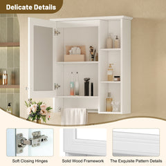 3-in-1 Bathroom Mirror Cabinet, 24-inch Wall Mounted Medicine Cabinet with Adjustable Shelf & Tower Bar, High-Definition Mirror with Storage for Bathroom Vanity