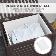 HOMCOM Bamboo Laundry Hamper with Lid, Laundry Basket with Removable Liner Bag, Dirty Clothes Hamper, 19.75 x 14.25 x 23.5 Inches, Coffee