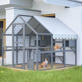 Premium Cat Run Large Outdoor Enclosure, Wooden Catio Kitty Mansion with Suspension Bridges, Strolling Paths, Cozy Cabins, Protective Roof Cover, 82 Inch Expanse