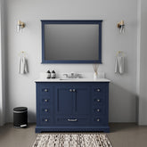 Navy Blue Single Bath Vanity 48 in. W x 22 in. D, White Quartz Top, and 46 in. Mirror