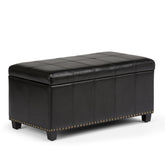 Amelia 33 inch Wide Storage Ottoman Bench in Midnight Black Vegan Leather