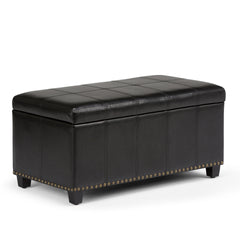 Amelia 33 inch Wide Storage Ottoman Bench in Midnight Black Vegan Leather