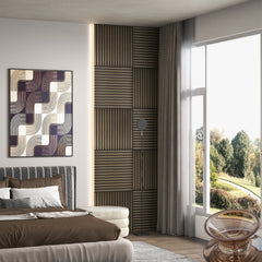 HOMCOM 4 Pack 3D Faux Wood Wall Panels, 24" x 24" Sound Absorbing Acoustic Panels, Wood Slat Wall Panels for Interior Wall Decor, Ceiling, Walnut