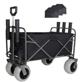Fishing Cart with Rod Holders,Beach Wagon with Big Wheels for Sand 500lbs Capacity - All Terrain Steel Frame Utility Cart with 9" Pneumatic Tires,Strap with multiuse Bag,Black