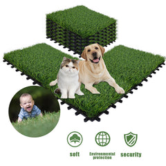 54 PCS Interlocking Artificial Grass Tiles - 12"x12" Turf Outdoor Indoor Fake Grass Deck Flooring Set for Patio, Balcony, Backyard