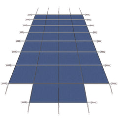 Pool Safety Cover, Fits 18x36ft Rectangular Inground Winter Swimming Pools, with 4x8ft Center End Step, Triple Stitched, High Strength Mesh PP, Great Rain Permeability, Installation Hardware,Blue Mesh