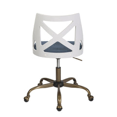 Charlotte Farmhouse Task Chair in Antique Copper Metal, White Textured Wood, and Blue Fabric by LumiSource